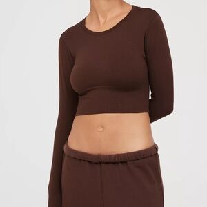 OFFLINE By Aerie Sidewalk Seamless Long Sleeve Cropped T-Shirt Canyon Sun Large